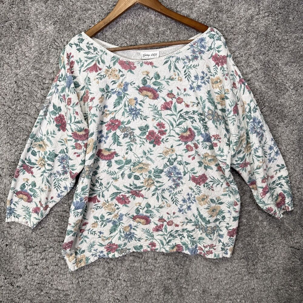 Vintage Floral Knit Sweater 3/4 Sleeve Off Shoulder Cottagecore 90s No Size USA